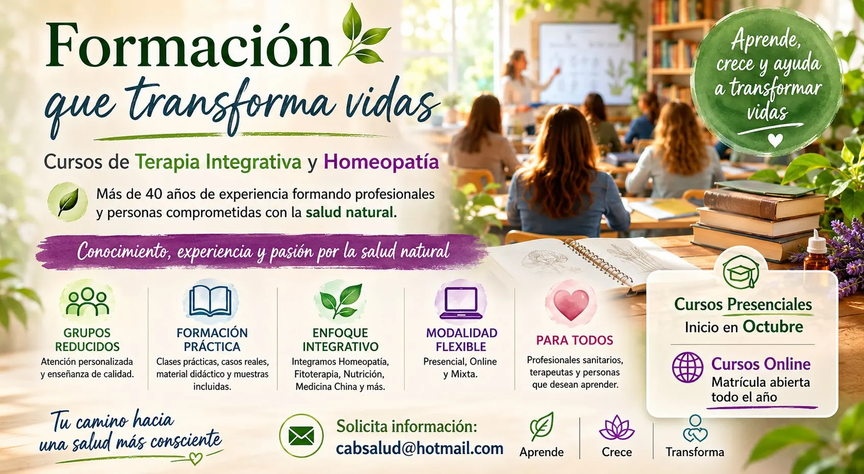 Infografia de formacion en Terapia Integrativa y Homeopatia