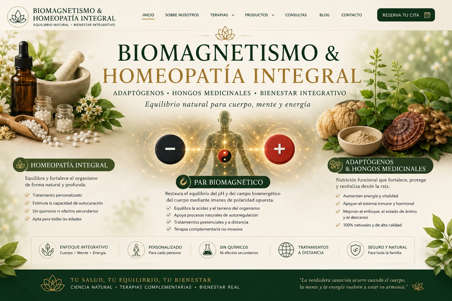 Portada conjunta de homeopatía, biomagnetismo y adaptógenos